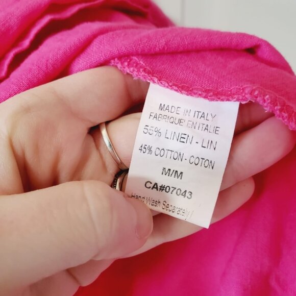 Civico 51 Italy Linen Barbie Pink Tie Waist A Line Boho Cottagecore Dress M - Picture 5 of 7